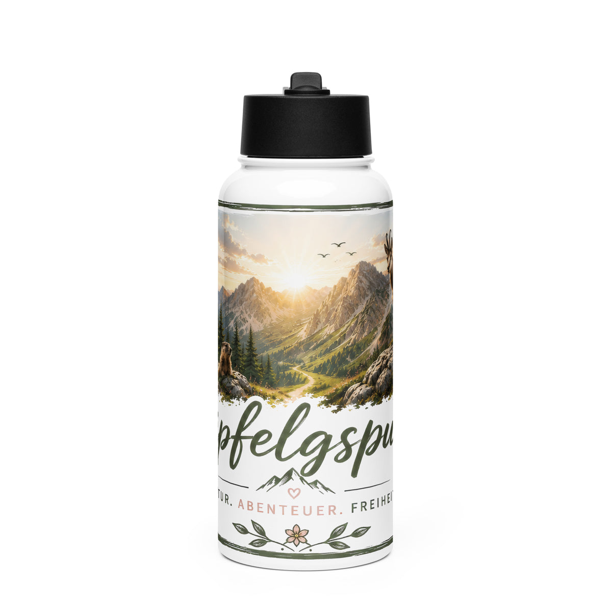 Edelstahl Trinkflasche 950 ml mit Strohhalm